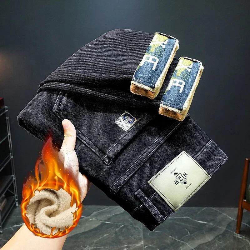 Streetwear Brand Denim - Calças Jeans Masculinas Slim Fit Quentes